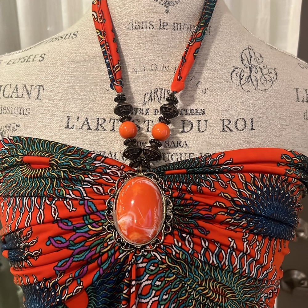 Orange colorful halter top beach summer vacation coverup dress Medium/Large - Picture 3 of 7